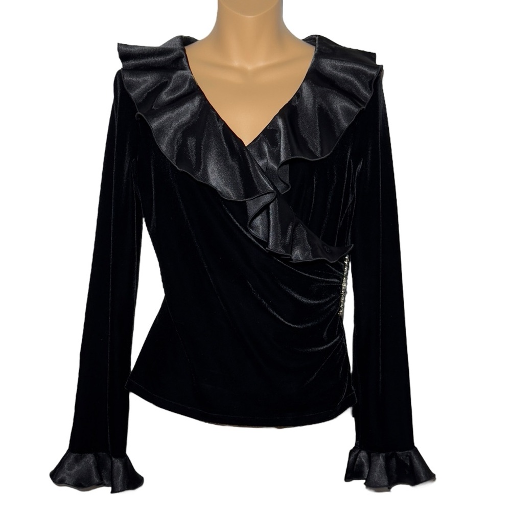 Y2k 90s Womens Black Velvet Stretchy Elegant Wedding Date Coquette Top Sz S